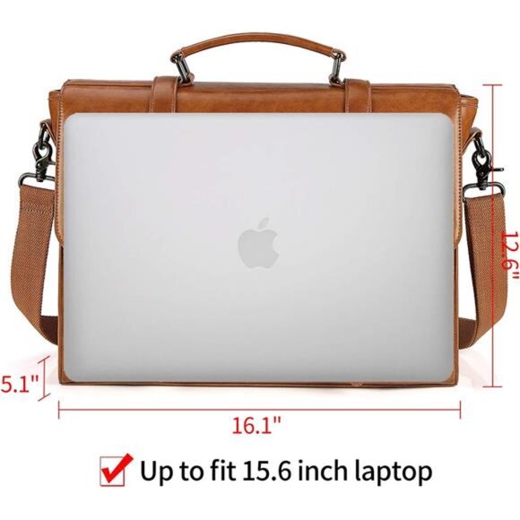 Mens Messenger Bag Vintage 15.6 Inch Waterproof Leather Laptop Briefcase Satchel - Picture 6 of 7